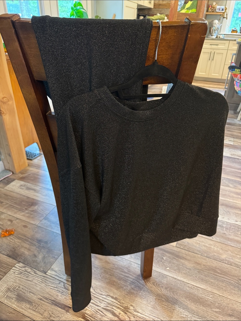 Danskin Black Metallic Crewneck Sweater with matching pants